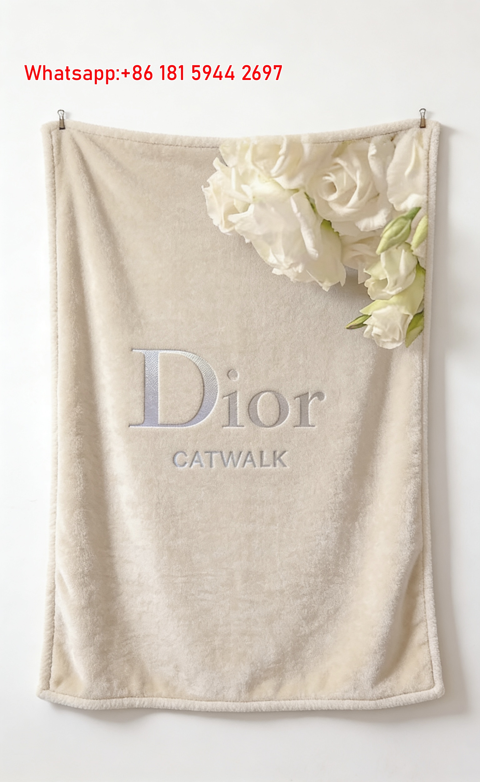 Dior Catwalk White Floral Flannel Sofa Throw Blanket D253